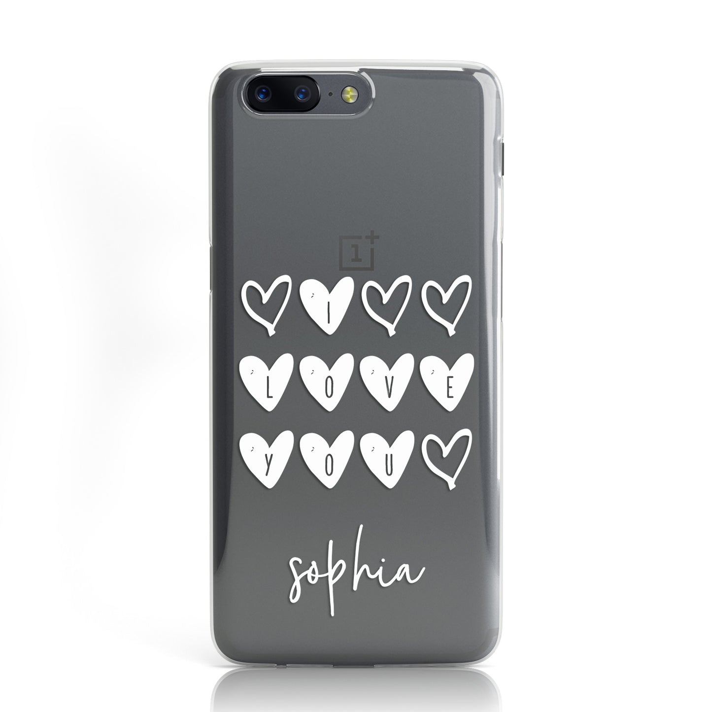 Personalised Valentine White Hearts & Name Transparent Oneplus Case