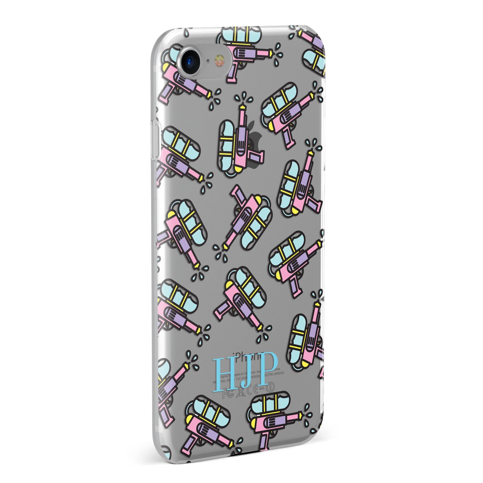 Personalised Water Pistol Initials Clear Apple iPhone Case Fourty Five Degrees