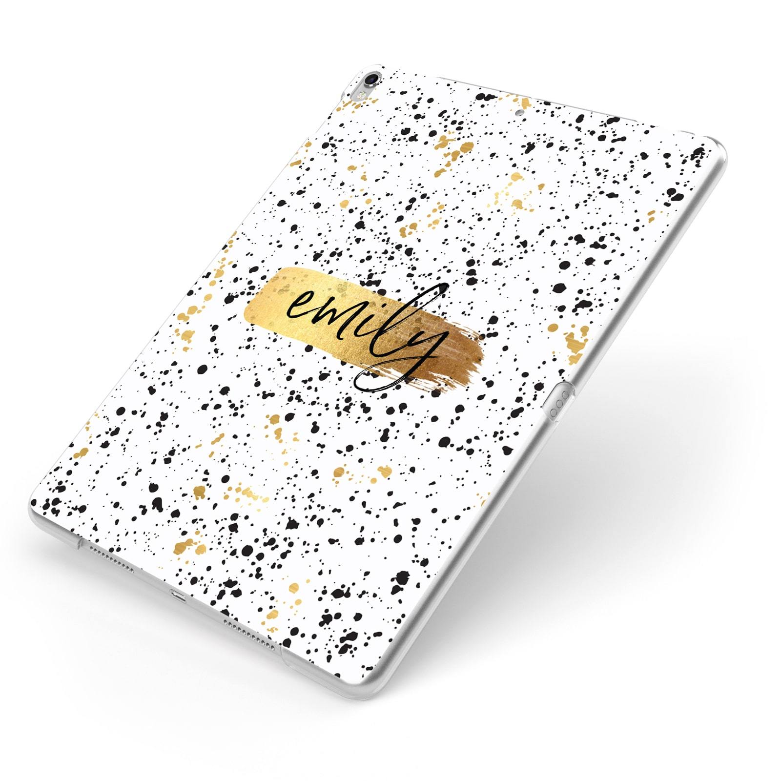 Personalised White Gold Ink Splat Name Apple Ipad Case Side View