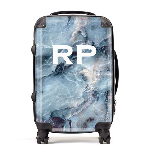 White Initials Blue Marble Personalised Suitcase