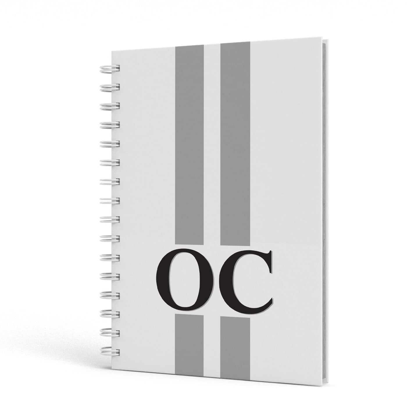 White Personalised Initials A5 Hardcover Notebook Side View