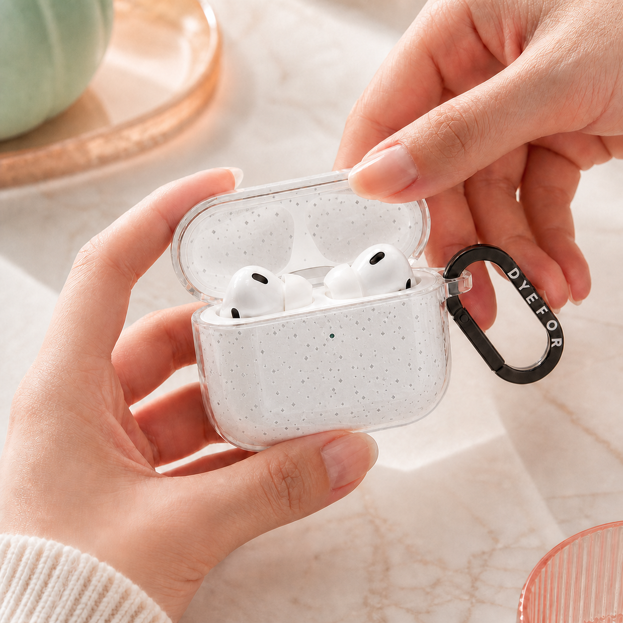 Dyefor clear AirPods case with black branded clip