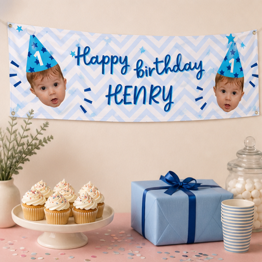Personalised birthday banner party setup