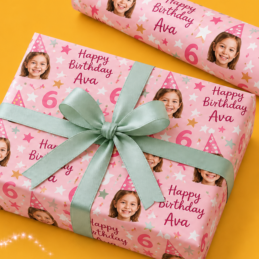 Pink personalised birthday wrapping paper